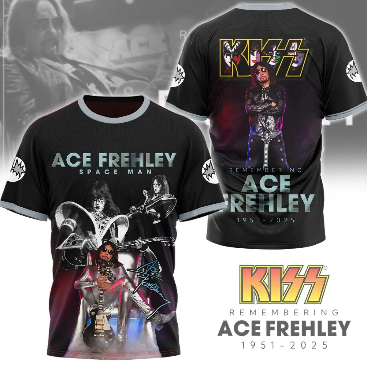 Kiss Band Ace Frehley Remembering Hoodie 2 Ace Frehley tribute graphic t-shirt with KISS logo imagery
