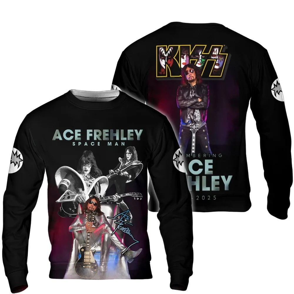 Kiss Band Ace Frehley Remembering Hoodie 5 Ace Frehley tribute long sleeve black sweatshirt