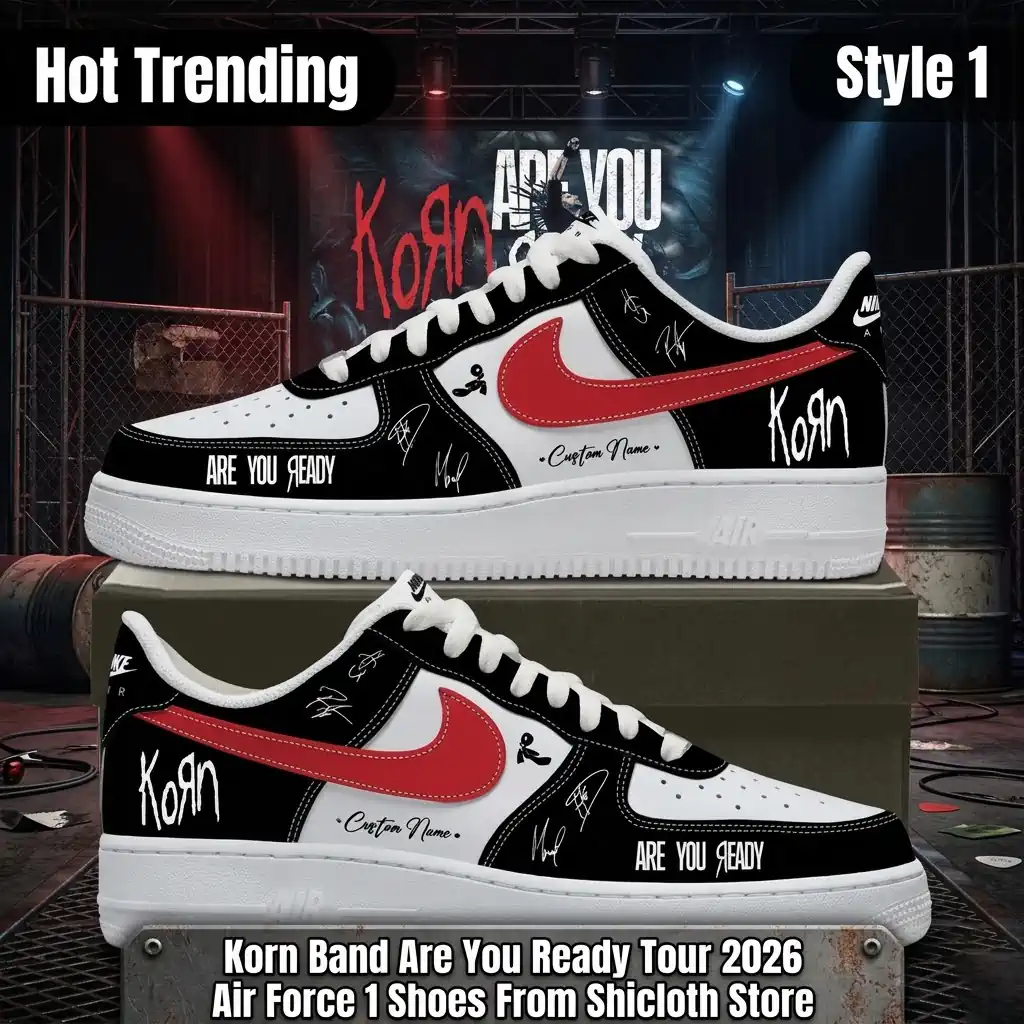 Custom Nike Air Force 1 Korn band sneakers featuring tour branding
