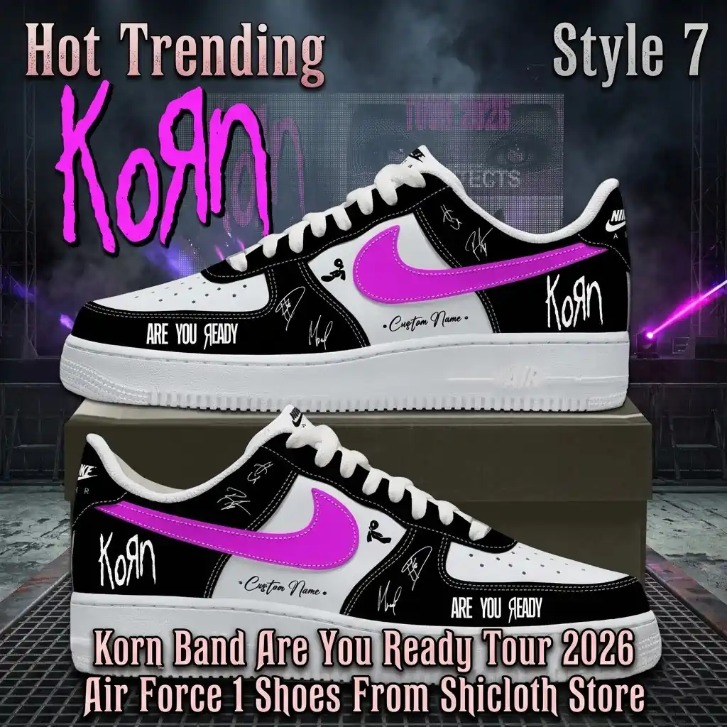 Korn Band Are You Ready Tour 2026 Air Force 1 Shoes 3 Custom Korn band themed sneakers with Are You Ready Tour 2026 branding.