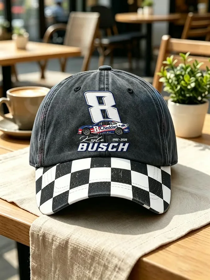 Kyle Busch NASCAR 8 cap with checkered brim