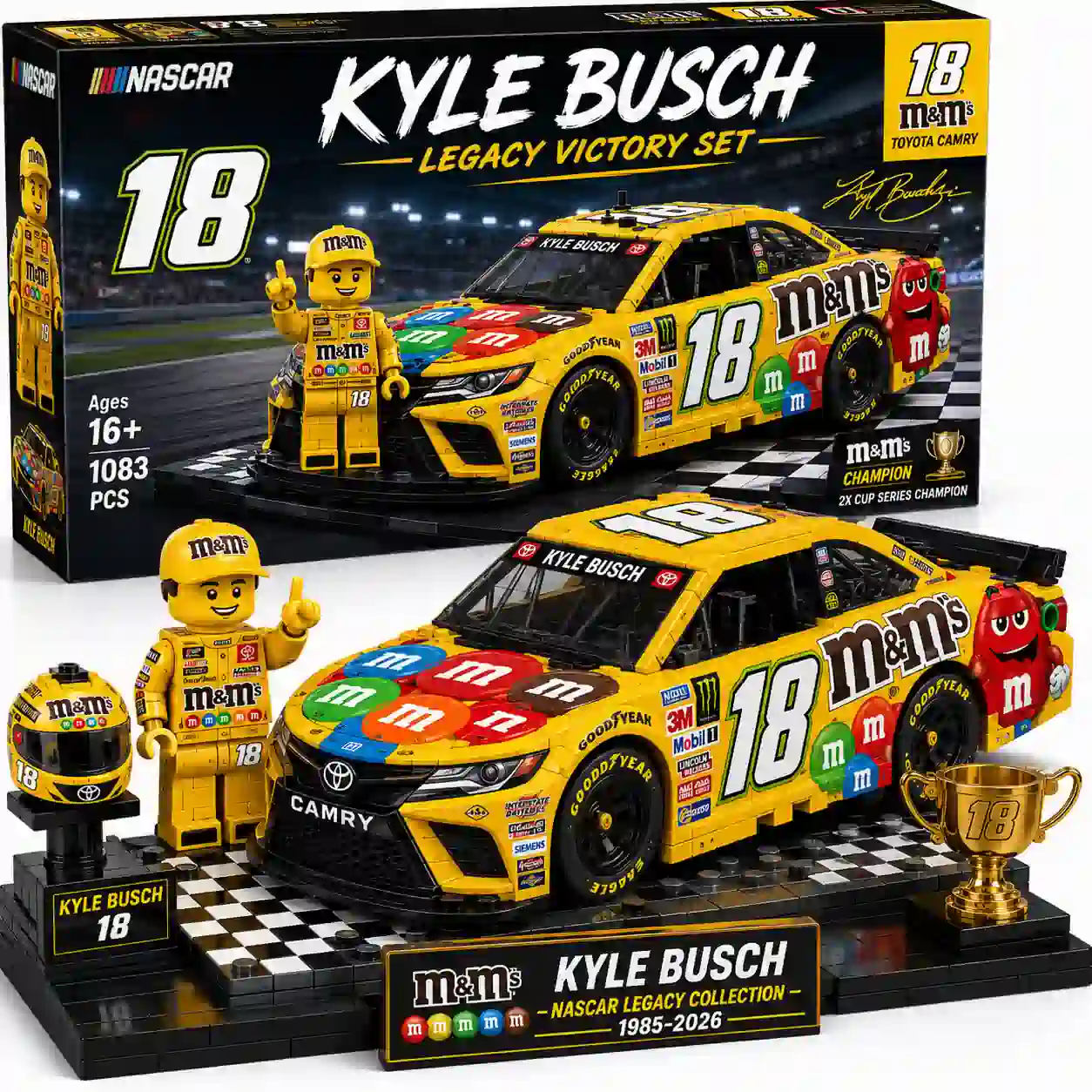 Kyle Busch M&M's Toyota Camry NASCAR building block set
