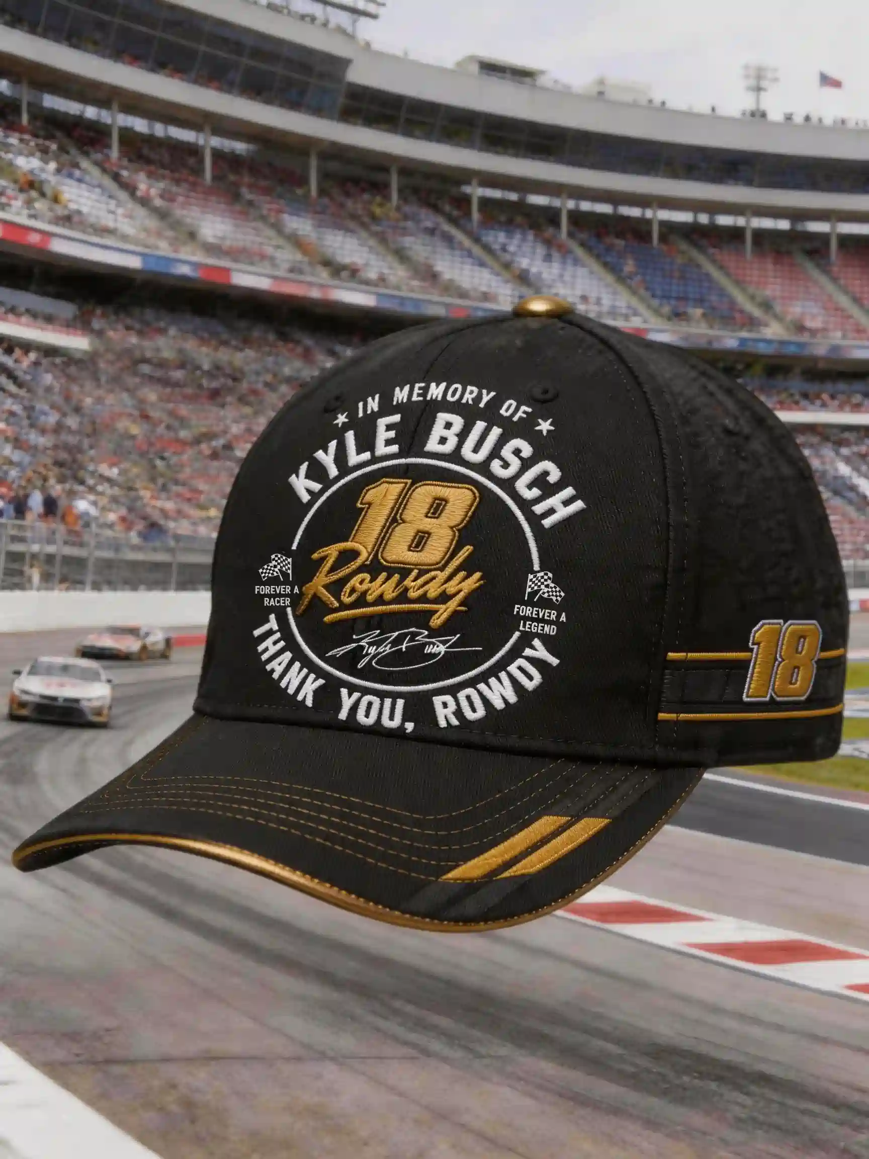 Kyle Busch commemorative black and gold baseball cap