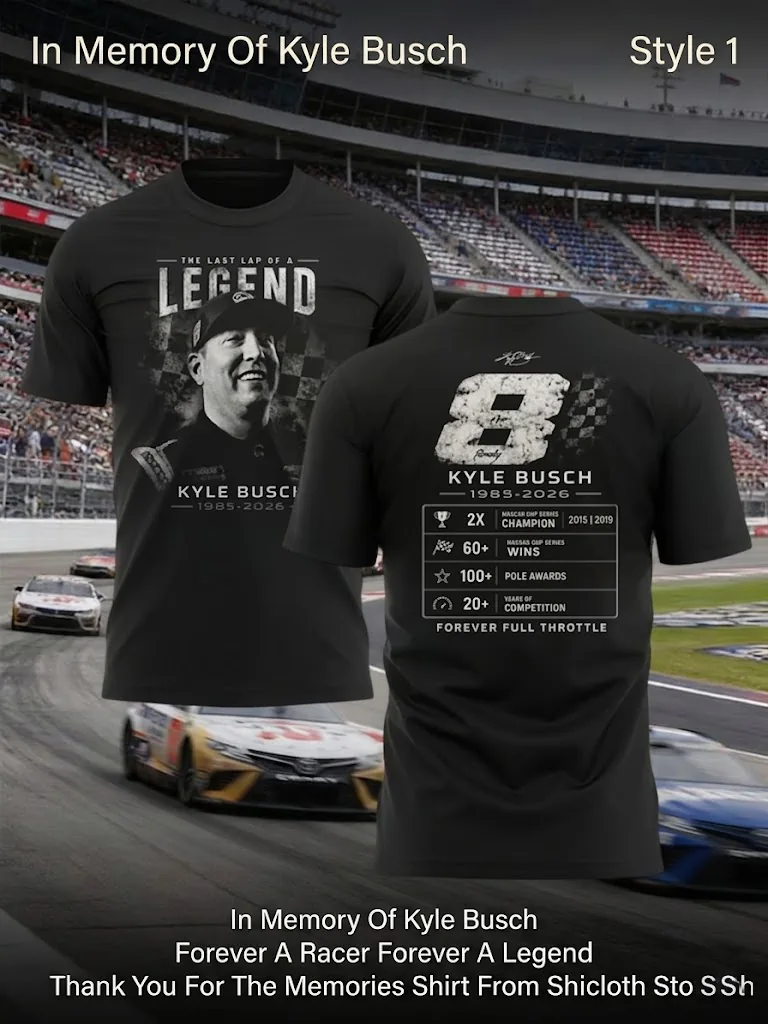 Kyle Busch commemorative NASCAR tribute t-shirt featuring career stats