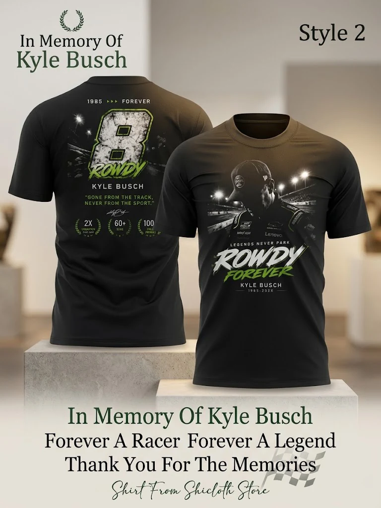 Black commemorative Kyle Busch t-shirt with Rowdy graphics.