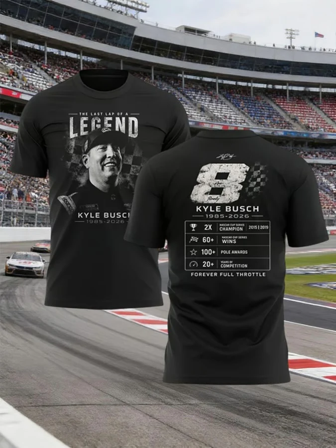 Kyle Busch The Last Lap Of A Legend Tribute Shirt 3 Kyle Busch commemorative NASCAR racing t-shirt showing front and back design