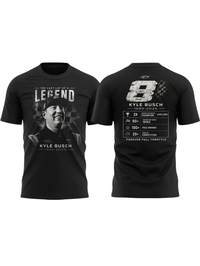 Kyle Busch The Last Lap Of A Legend Tribute Shirt 5 Kyle Busch commemorative t-shirt featuring his portrait and career statistics