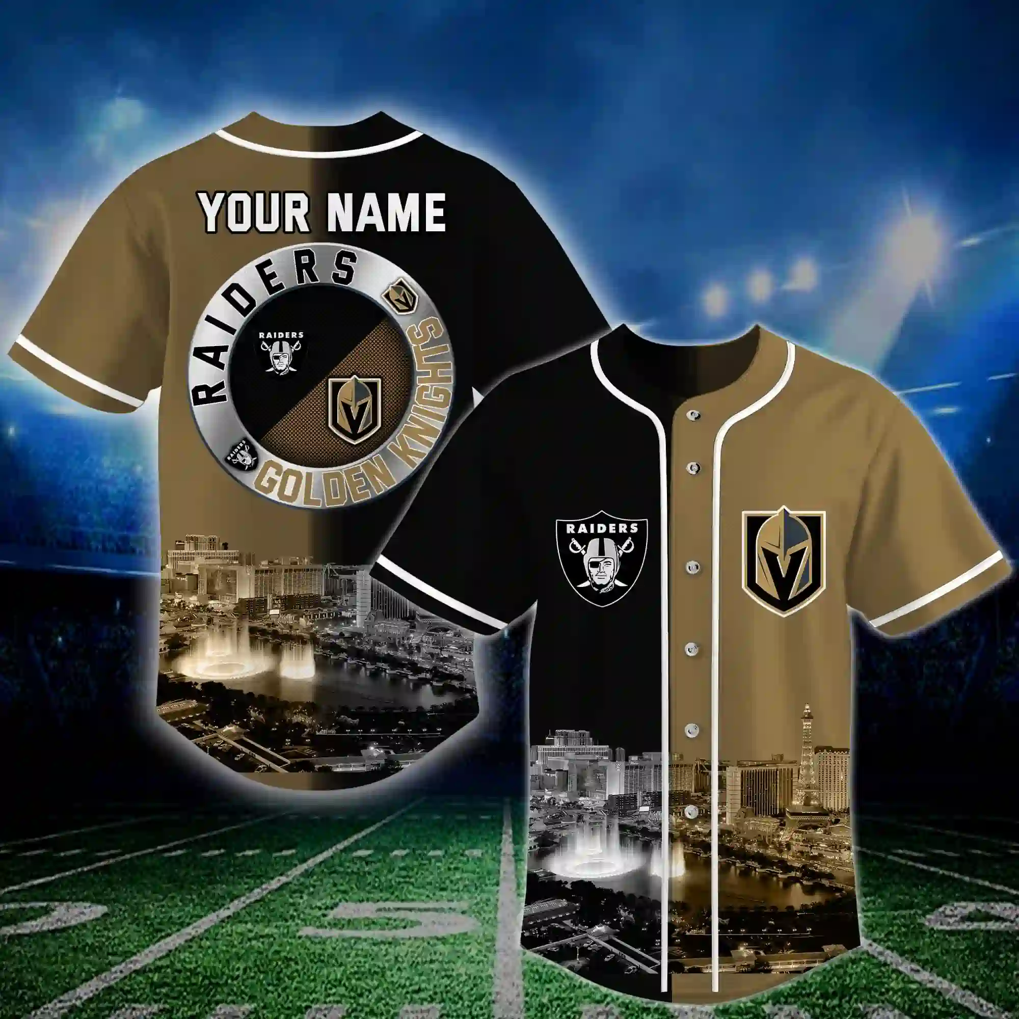 Las Vegas Raiders x Vegas Golden Knights Custom Name 2026 Baseball Jersey 3 Customized Las Vegas Raiders and Golden Knights baseball jersey