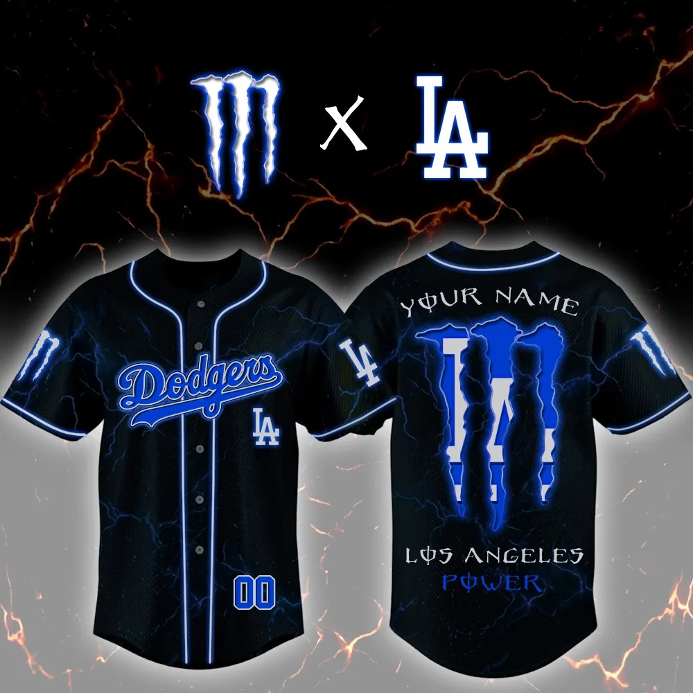 Custom Los Angeles Dodgers and Monster Energy collaboration baseball jersey