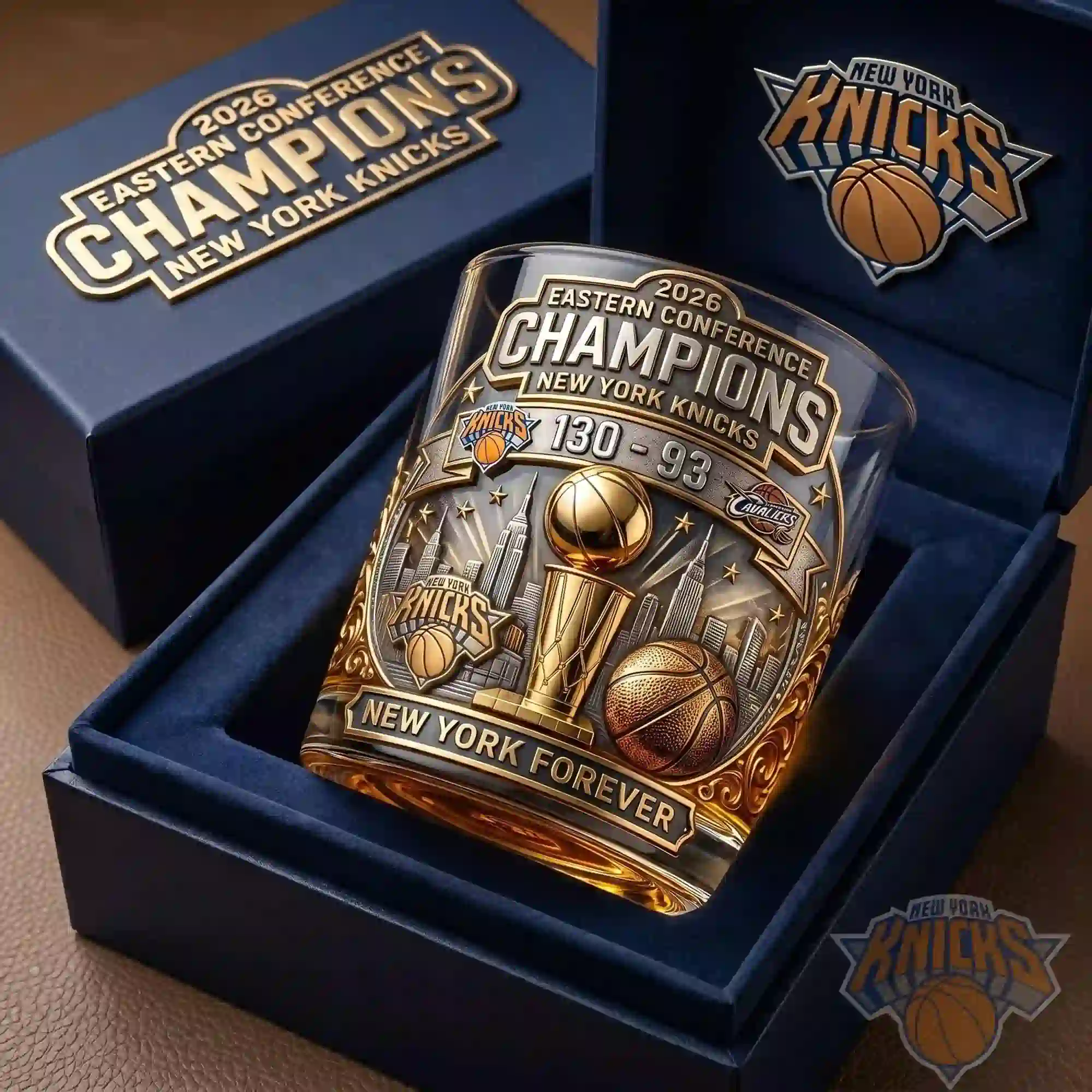 Alternative view of New York Knicks 2026 Eastern Conference Champions Whiskey Glass