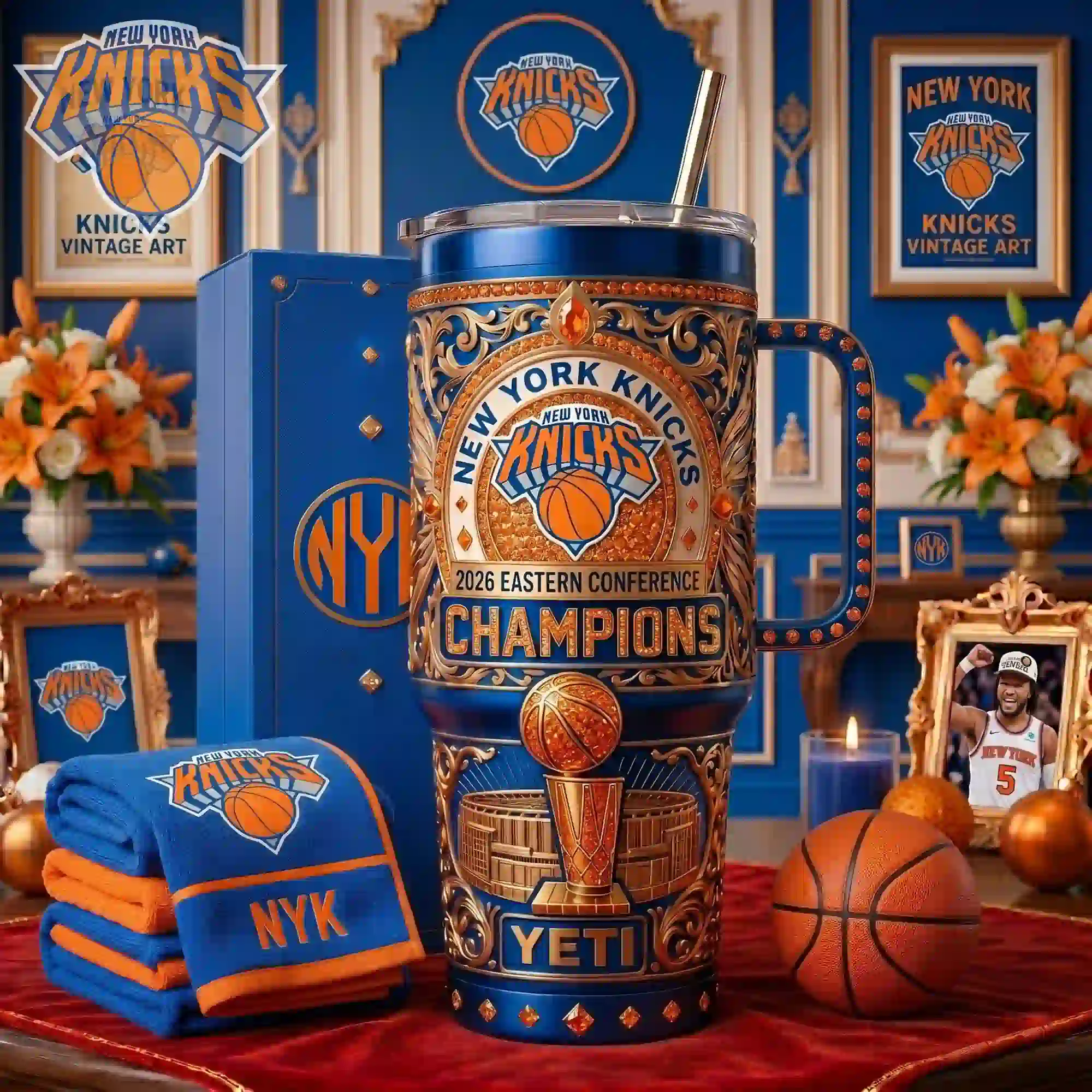 Custom New York Knicks 2026 Eastern Conference Champions Yeti tumbler