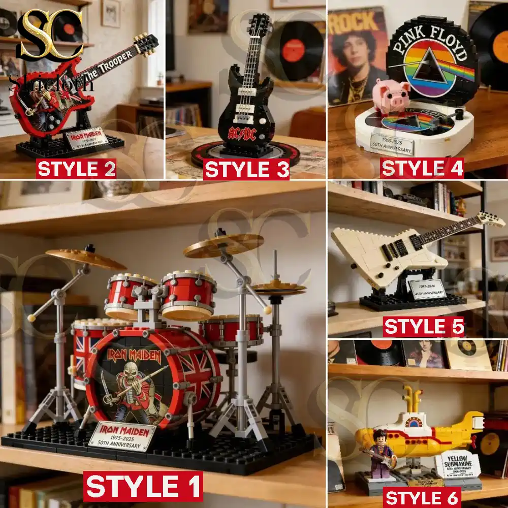Rock band brick set collection with multiple styles displayed!