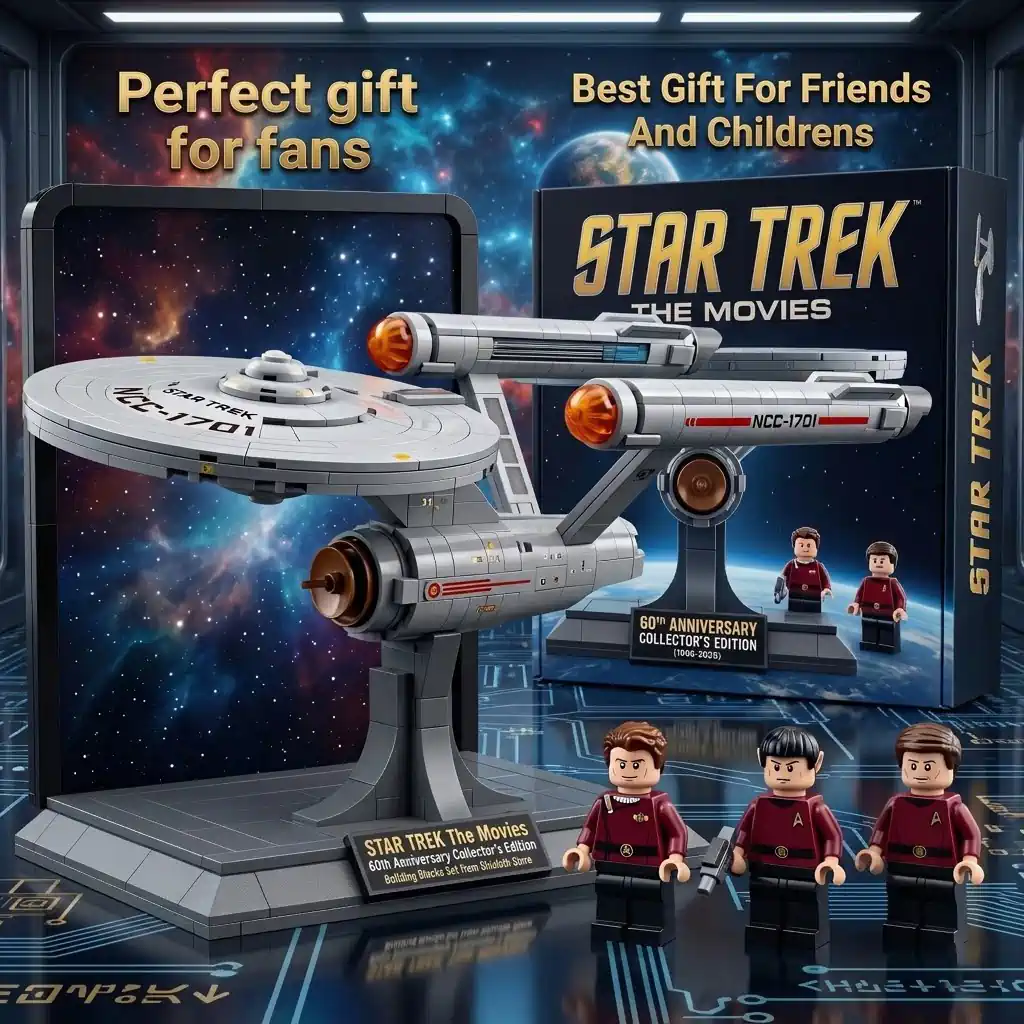 Star Trek building block set with starship and figures plus promo text!