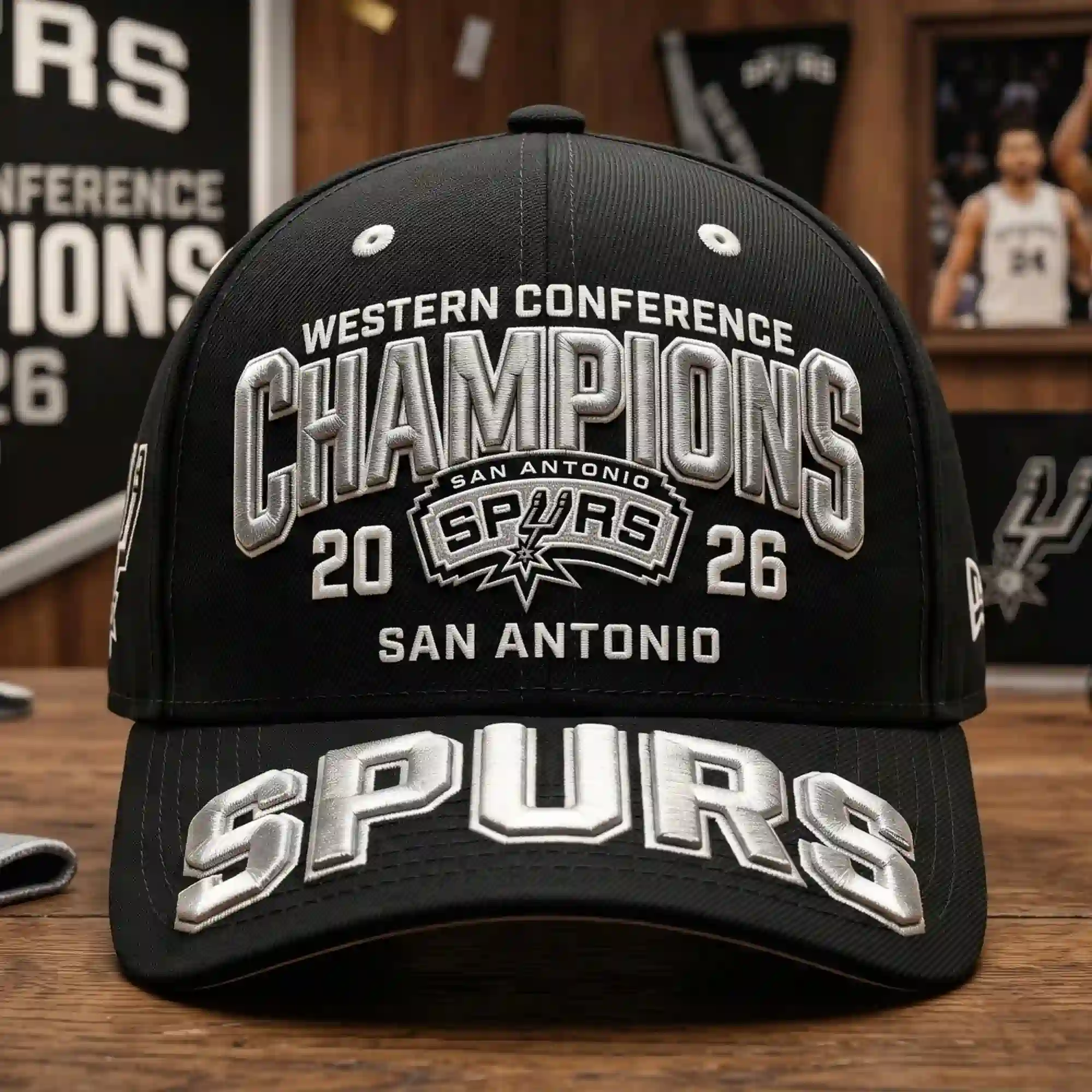 San Antonio Spurs Western Conference Champions 2026 Cap 5 Black San Antonio Spurs 2026 Western Conference Champions baseball cap