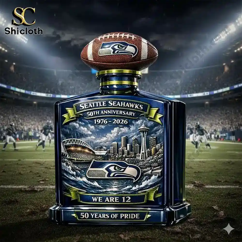 Close up football themed whisky bottle on stadium field!