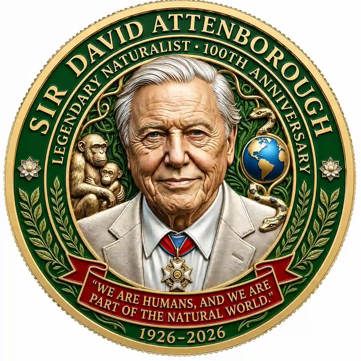 Alternative view of Sir David Attenborough 100th Anniversary Commemorative Coin