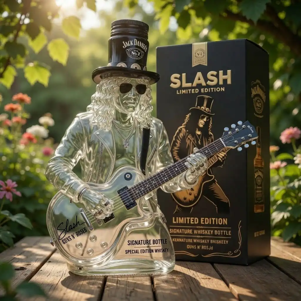 NEW Jack Daniel’s Slash Signature Electric Guitar Whiskey Bottle 10 Clear glass Slash signature guitar whiskey bottle with branded gift box