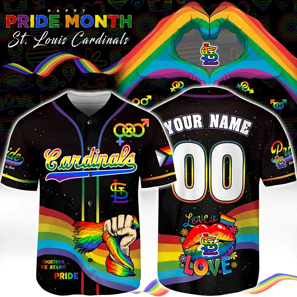 St. Louis Cardinals Baseball x Pride Month Special Edition 2026 Jersey 3 St. Louis Cardinals Pride Month custom baseball jersey featuring rainbow graphics and symbols.
