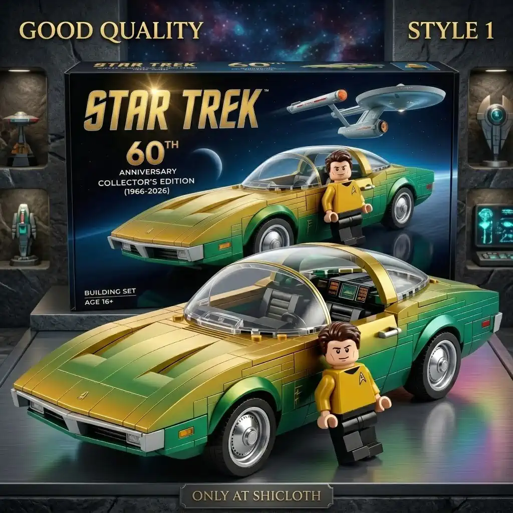 Shicloth Star Trek golden car building set box art!