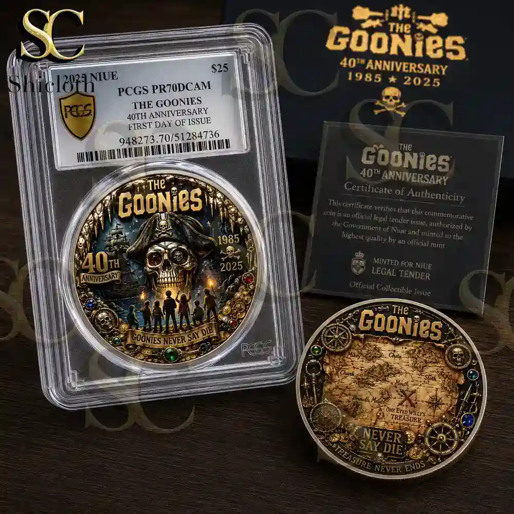 The Goonies 40th Anniversary Treasure Coin Collection 3 The Goonies anniversary coin in protective display case!