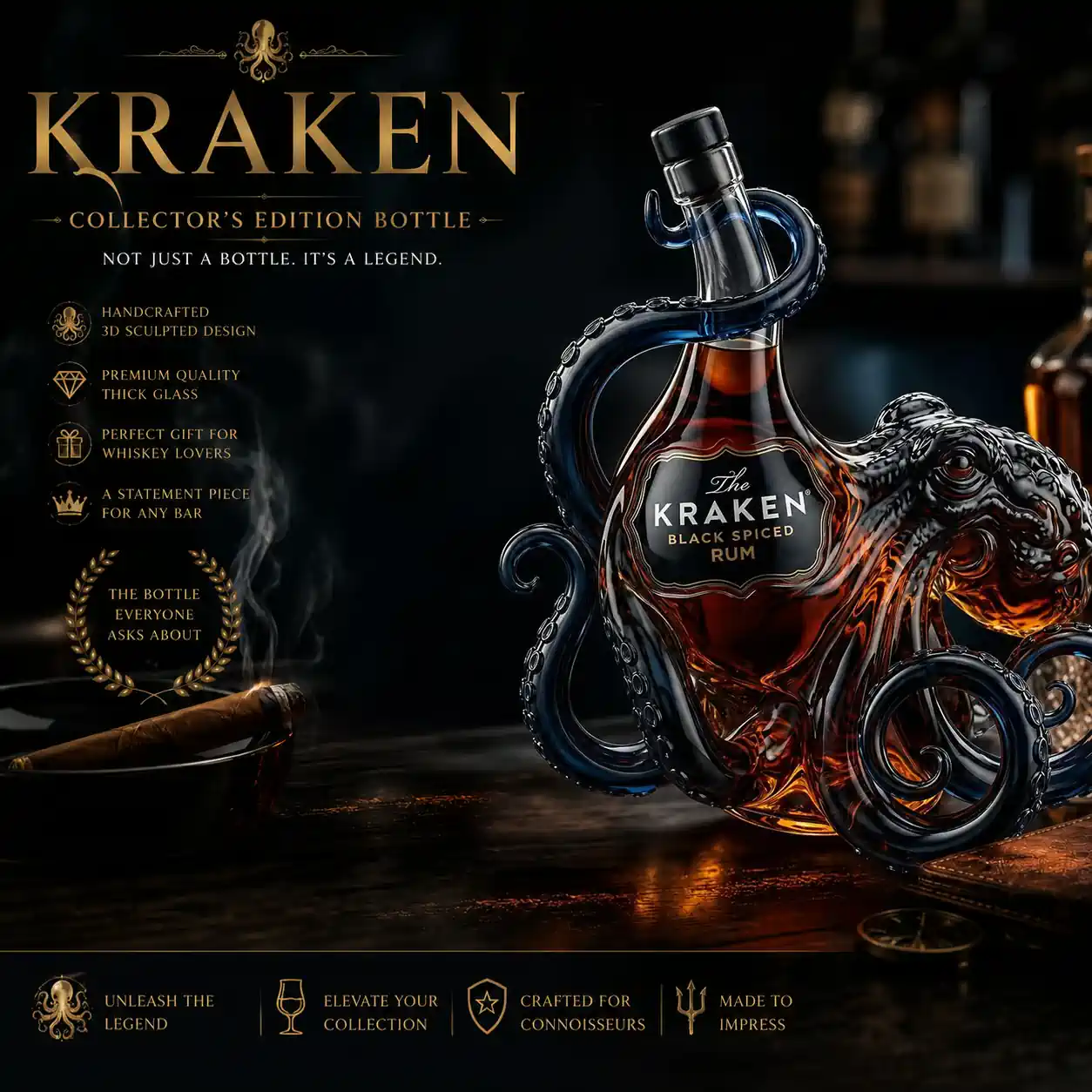 The Kraken Rum Edition 3D Octopus Bottle Autralia 3 The Kraken Black Spiced Rum limited edition octopus shaped glass bottle