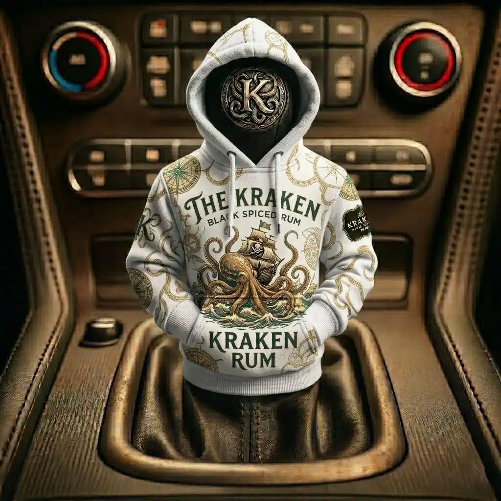 The Kraken Rum Edition 3d Octopus Car Gear Shifts Hoodies 7 Kraken Rum branded hoodie with nautical octopus illustration
