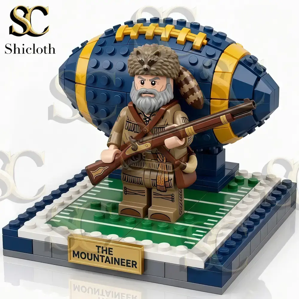 The Mountaineer Collection Building Blocks Set 3 The Mountaineer building block figure with football display on white background!