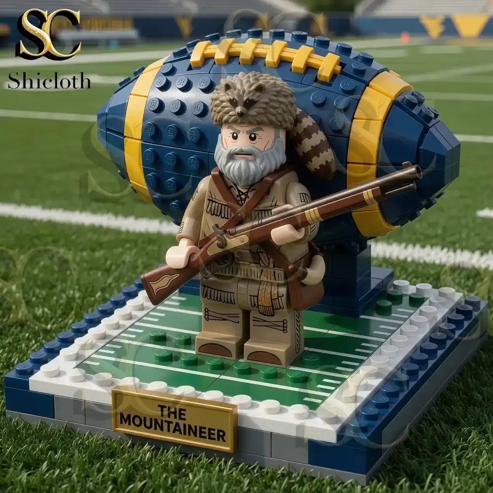 The Mountaineer building block display placed on football field grass!