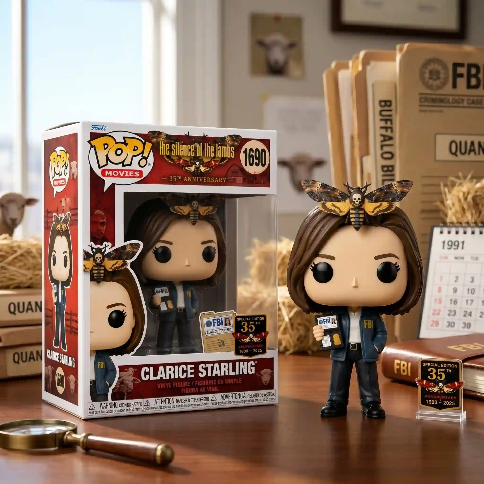 The Silence of the Lambs 35th Anniversary Collection Funko Pop Figure 5 Clarice Starling vinyl figure with Death's-head hawkmoth and FBI badge