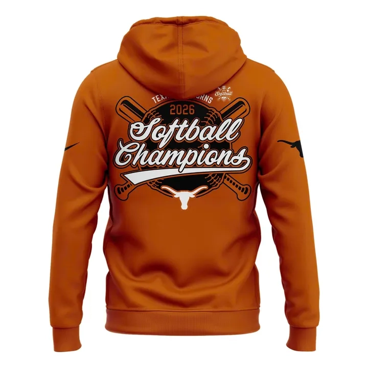 Unisex Nike Texas Orange Texas Longhorns 2026 SEC Softball Tournament Hoodie 4 Back view of an orange hoodie displaying a large softball graphic with stylish Softball Champions text.