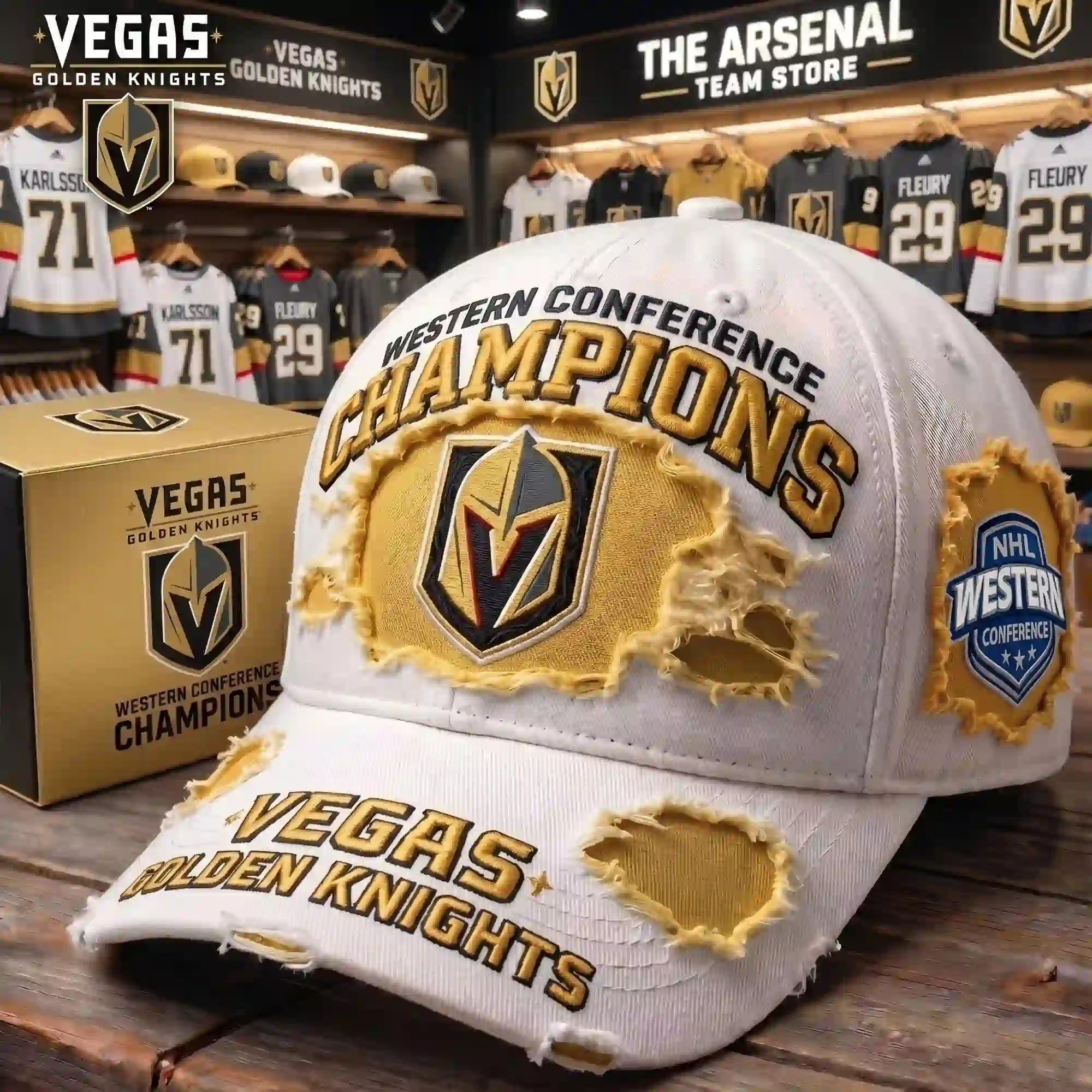 Vegas Golden Knights Western Conference Champions distressed baseball cap