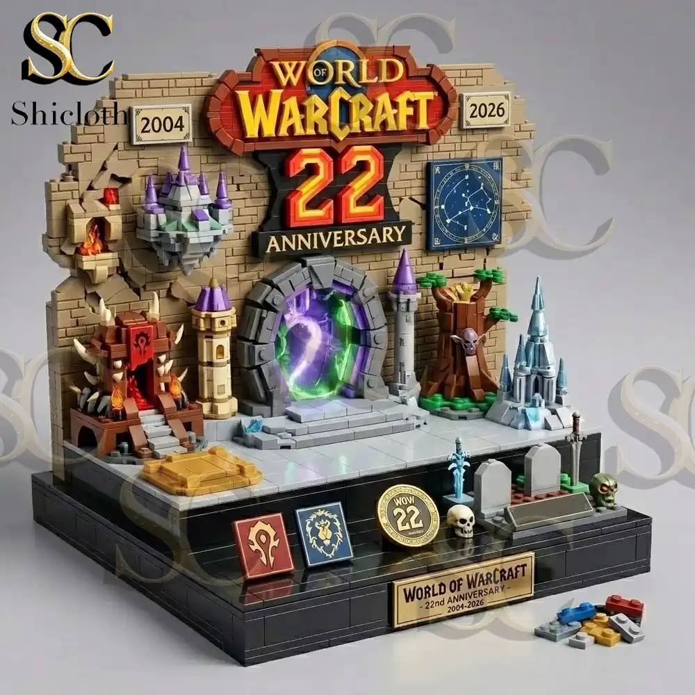 Detailed World of Warcraft anniversary building block set display!