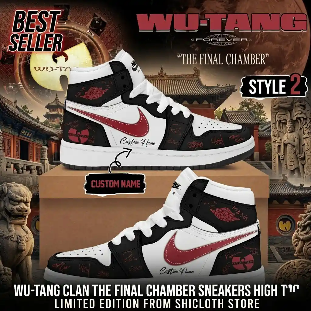 Wu-tang Clan The Final Chamber Sneakers High Top Limited Edition 3 Close-up of Wu-Tang Clan The Final Chamber High Top sneakers in red color