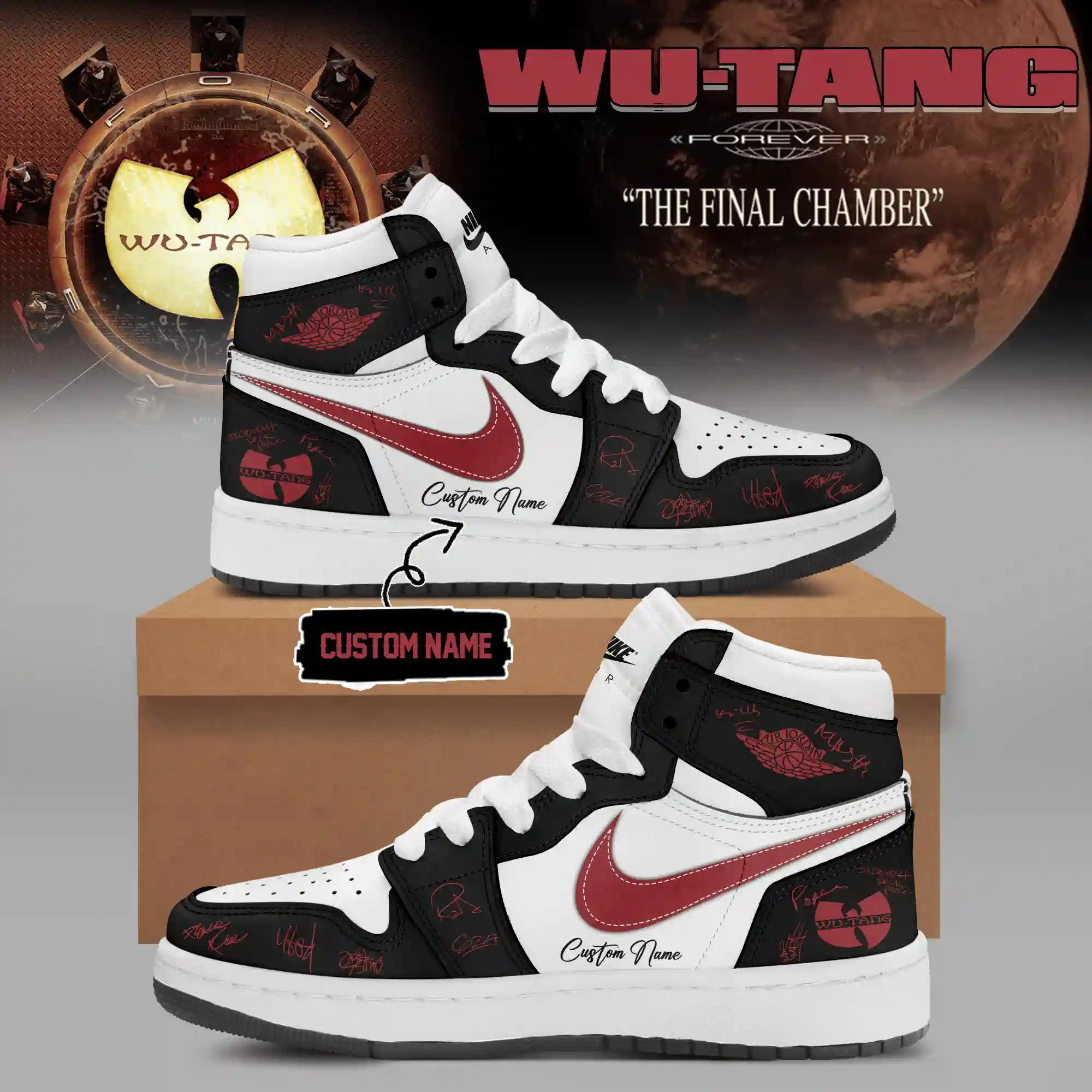 Wu-tang Clan The Final Chamber Sneakers High Top Limited Edition 5 Close-up view of red Wu-Tang Clan The Final Chamber sneakers showing details