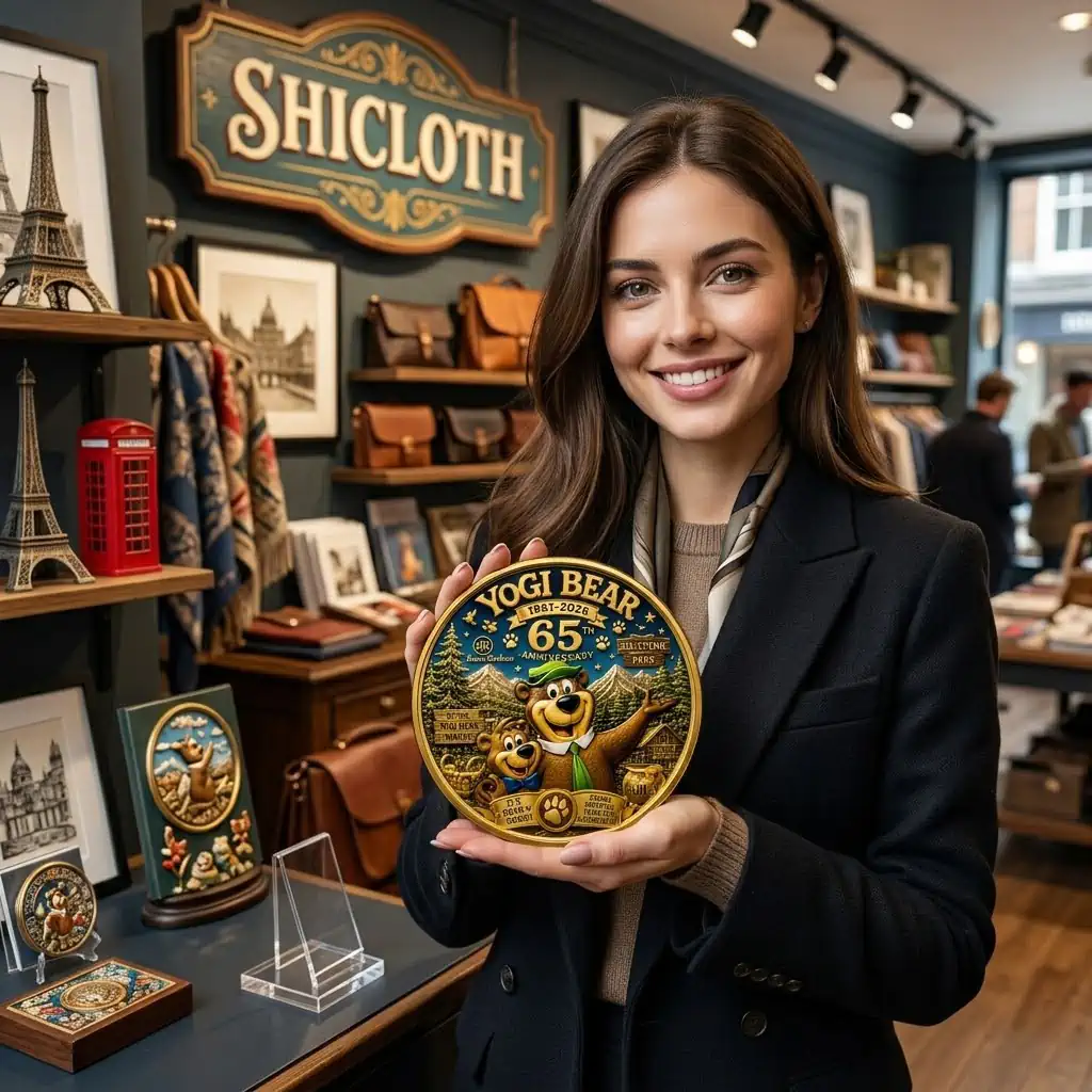 Woman holding Yogi Bear collector coin by Shicloth!