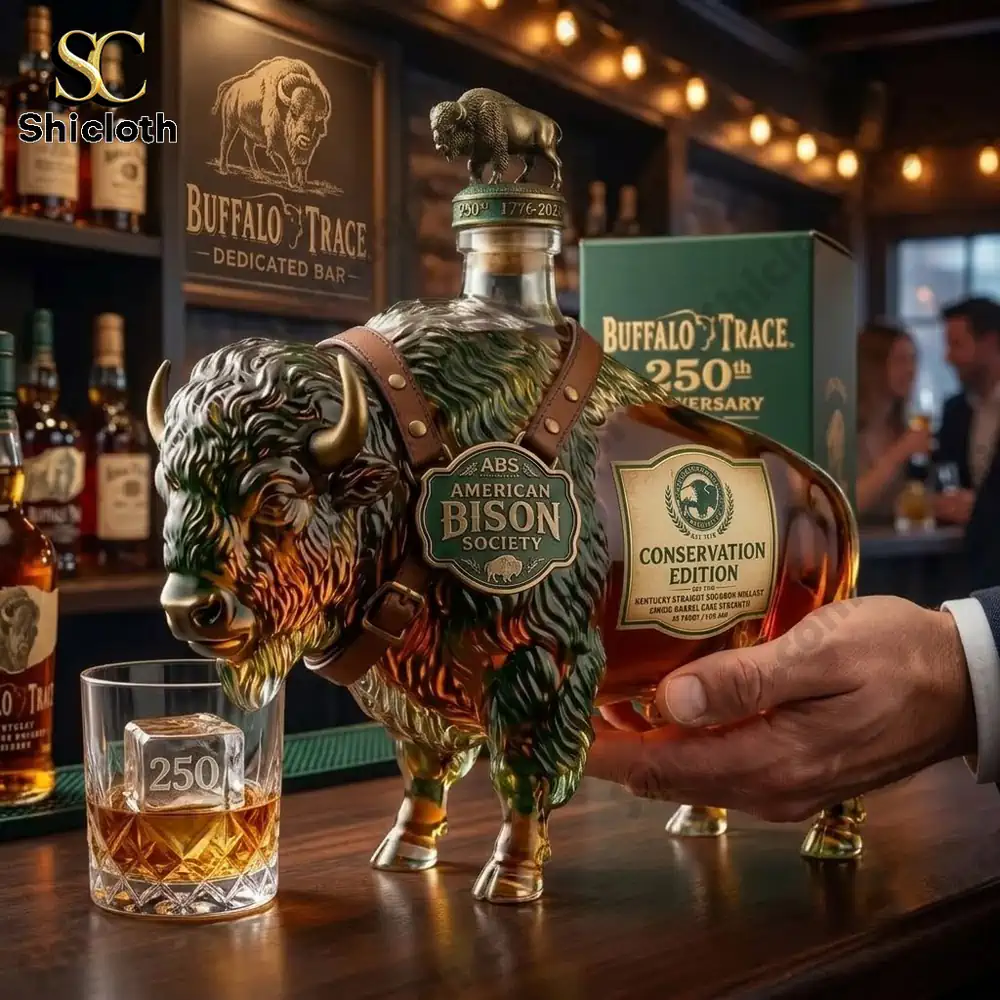 Buffalo Trace American Bison Society Conservation Edition decanter on a bar counter
