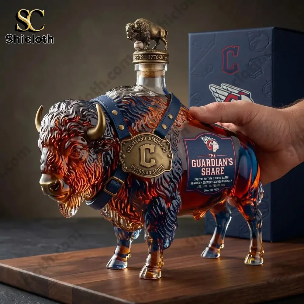 Cleveland Guardians branded buffalo-shaped whiskey decanter