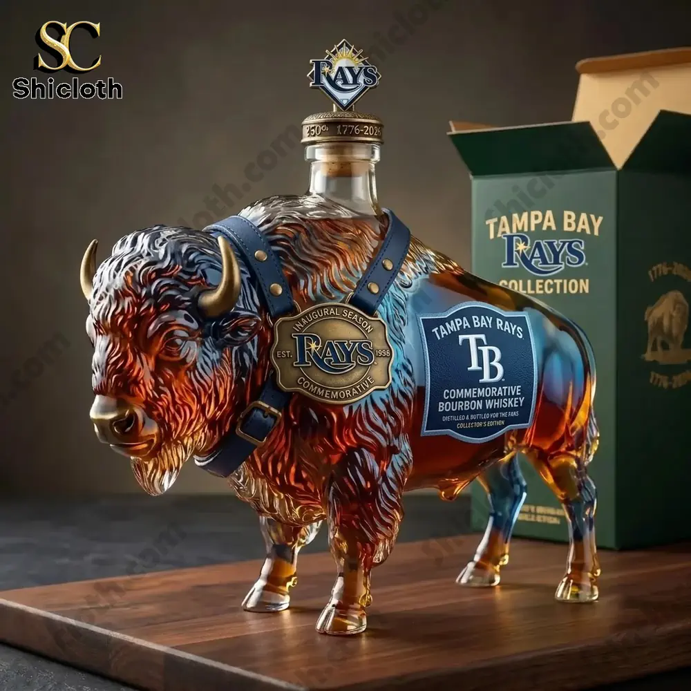 Tampa Bay Rays themed buffalo-shaped bourbon bottle