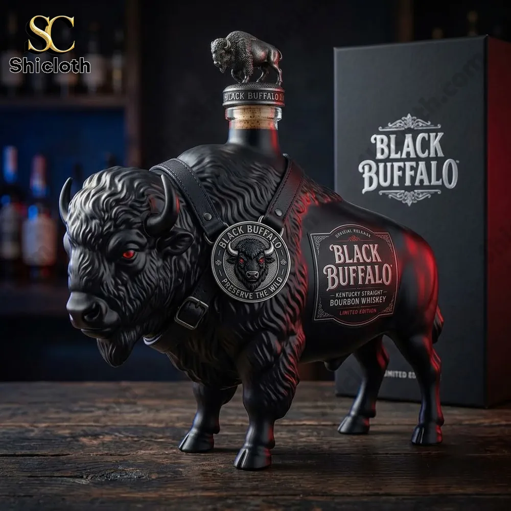 Black Buffalo Kentucky Straight Bourbon Whiskey in a unique bison-shaped collector bottle
